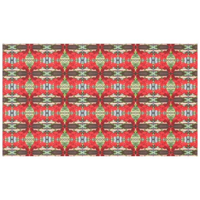 Red Geranium Stripes Tablecloth (Front (Horizontal))