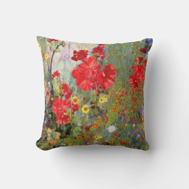 RED GERANIUMS GARDEN PAINTING CUSHION (Front)