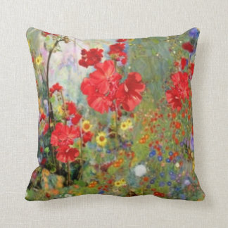 RED GERANIUMS GARDEN PAINTING CUSHION