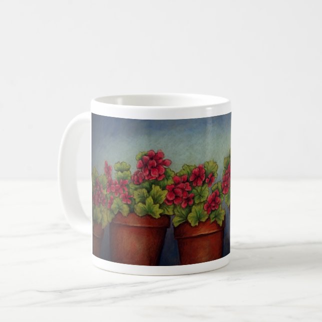 Red Geraniums in clay pots Coffee Mug (Front Left)