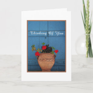 RED GERANIUMS IN TERRACOTTA POT/THINKING OF YOU CARD