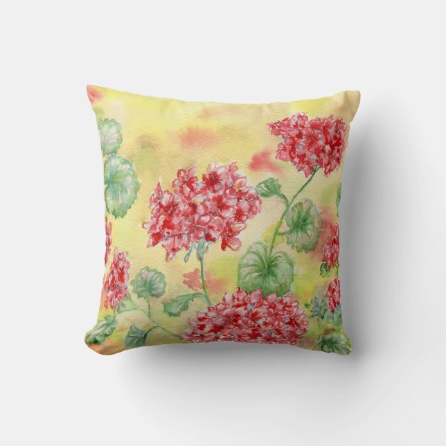 "Red Geraniums" Throw Pillow (Front)