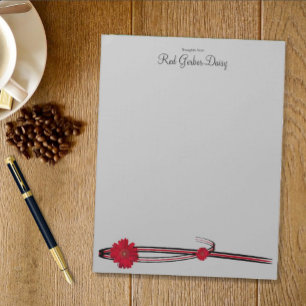 Red Gerber Daisy and Filigree Template Notepad