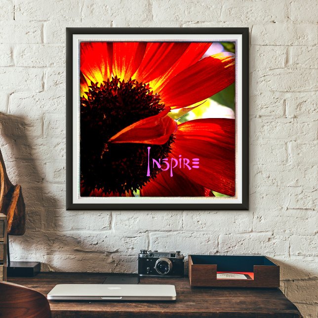 Red Gerber Daisy Closeup Photo Bold Modern Inspire Poster (Creator Uploaded)