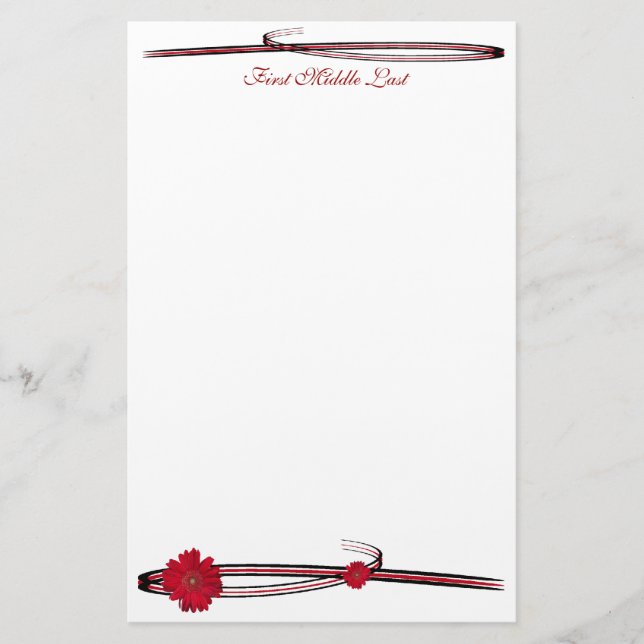 Red Gerber Daisy Flower Photograph Flourish Stationery (Front)