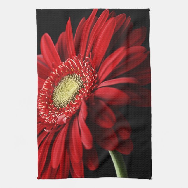 Red Gerber Daisy Kitchen Towel (Vertical)