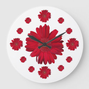 Red Gerber Daisy Photographs Large Clock