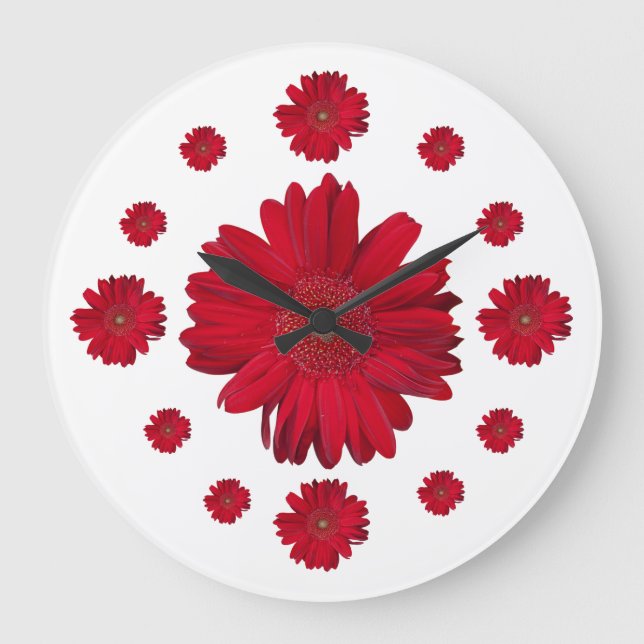 Red Gerber Daisy Photographs Large Clock (Front)