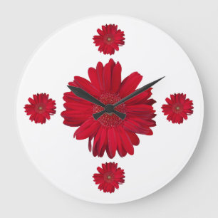 Red Gerber Daisy Photographs Large Clock