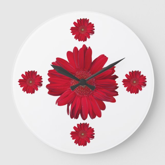 Red Gerber Daisy Photographs Large Clock (Front)