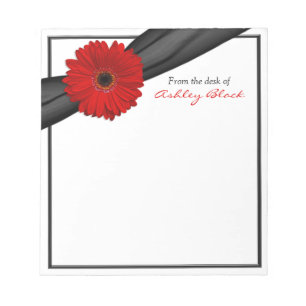 Red Gerber Daisy Ribbon Personalised Notepad