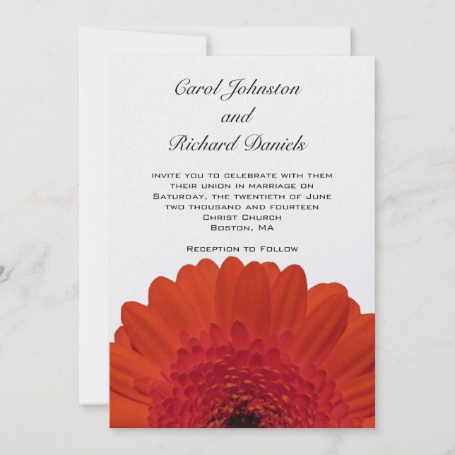 Red Gerber Daisy Wedding Invitation (Front)