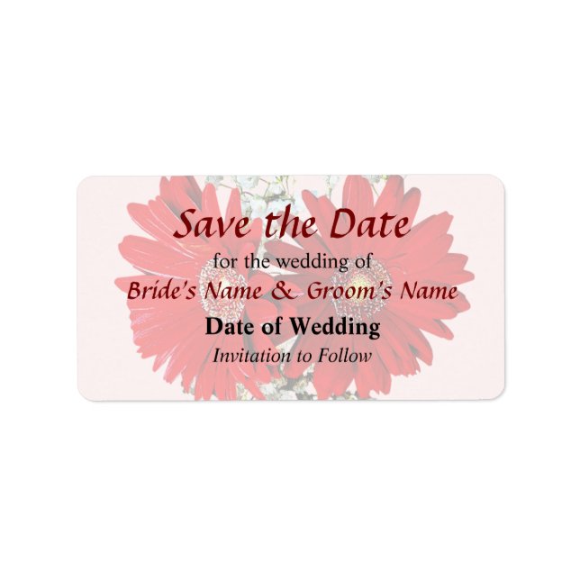 Red Gerbera Daisies and Stephanotis Save the Date Label (Front)