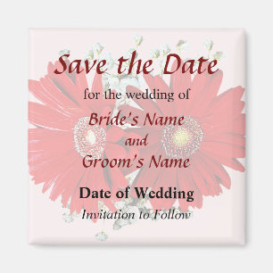 Red Gerbera Daisies and Stephanotis Save the Date Magnet