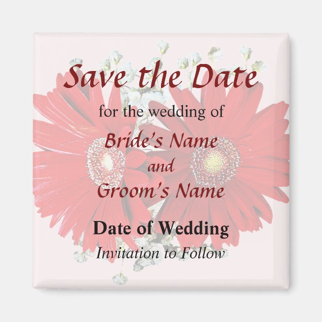 Red Gerbera Daisies and Stephanotis Save the Date Magnet (Front)