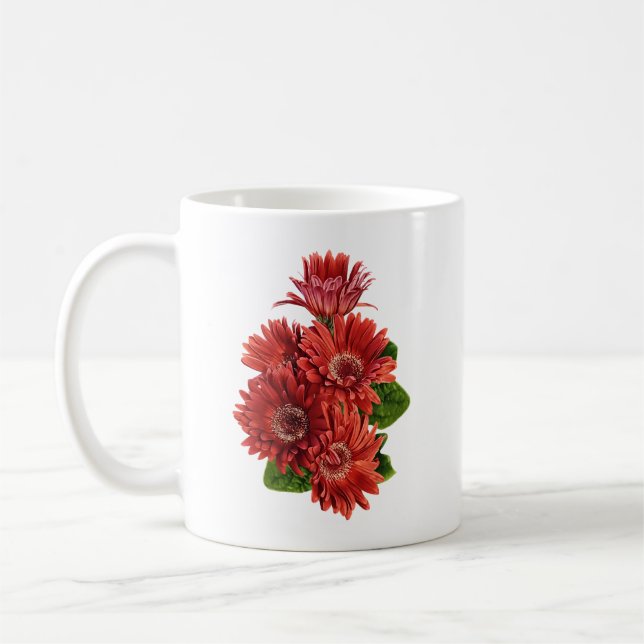 Red Gerbera Daisies Coffee Mug (Left)