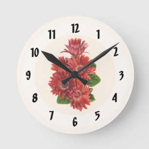 Red Gerbera Daisies Round Clock