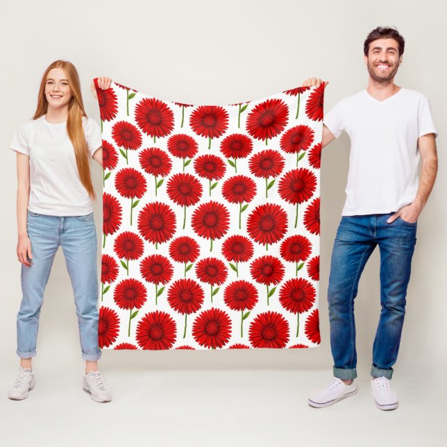 Red Gerbera Daisy Bouquet Fleece Blanket (In Situ)