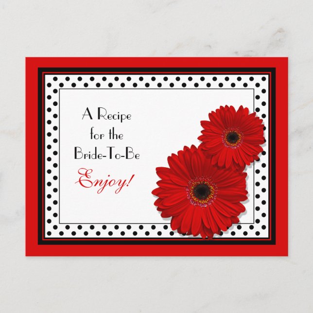 Red Gerbera Daisy Bridal Shower Recipe Card (Front)