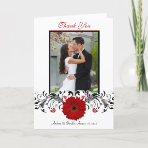 Red Gerbera Daisy Floral Photo Wedding Thank You