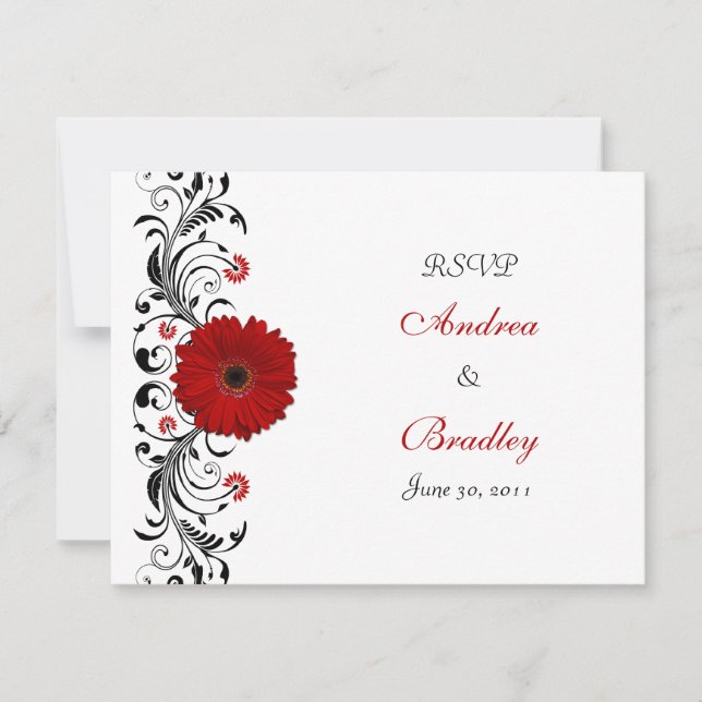 Red Gerbera Daisy Floral Response Card (Front)