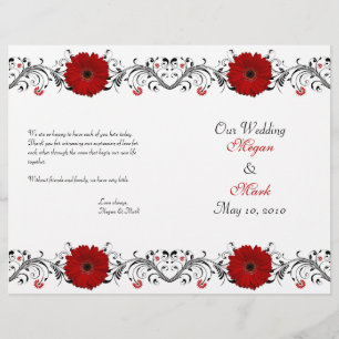 Red Gerbera Daisy Floral Wedding Program