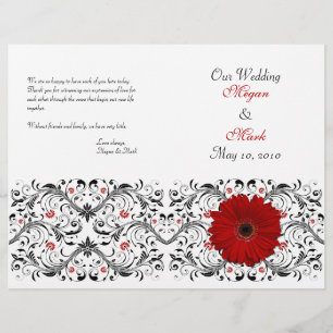 Red Gerbera Daisy Floral Wedding Program