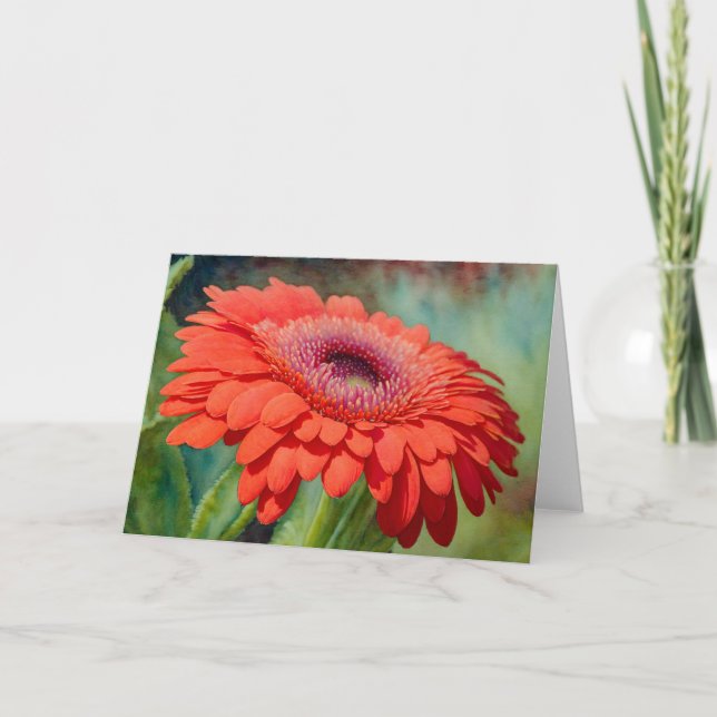Red Gerbera Daisy Flower Art Note Card (Front)