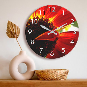 Red gerbera daisy flower photo beautiful modern  large clock