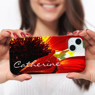 Red gerbera daisy flower photo script custom name iPhone 15 mini case