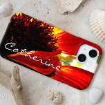 Red gerbera daisy flower photo script custom name iPhone 15 case<br><div class="desc">A close-up photo of a vibrant red-orange and yellow daisy will remind you of a warm, summer's day. Relax and experience the joy of this photograph whenever you use this stunning, graphic, personalised name cell phone case. Makes a great gift for someone special! Just type in the name of your...</div>