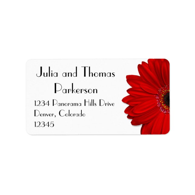 Red Gerbera Daisy Flower Wedding Return Address Label (Front)