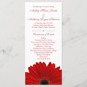 Red Gerbera Daisy Flower White Wedding Program Programme