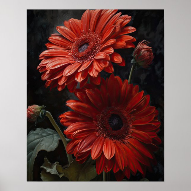 Red Gerbera Daisy Flowers Art Print Poster (Front)