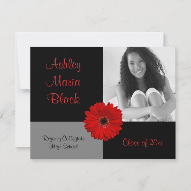 Red Gerbera Daisy Photo Graduation Invitation (Front)
