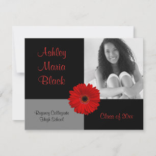 Red Gerbera Daisy Photo Graduation Invitation