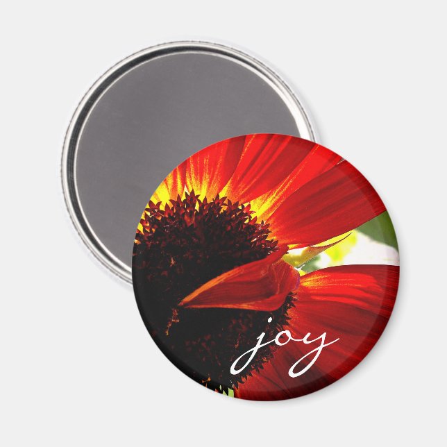 Red Gerbera Daisy Photo Joy Script Bold Modern Magnet (Front/Back)