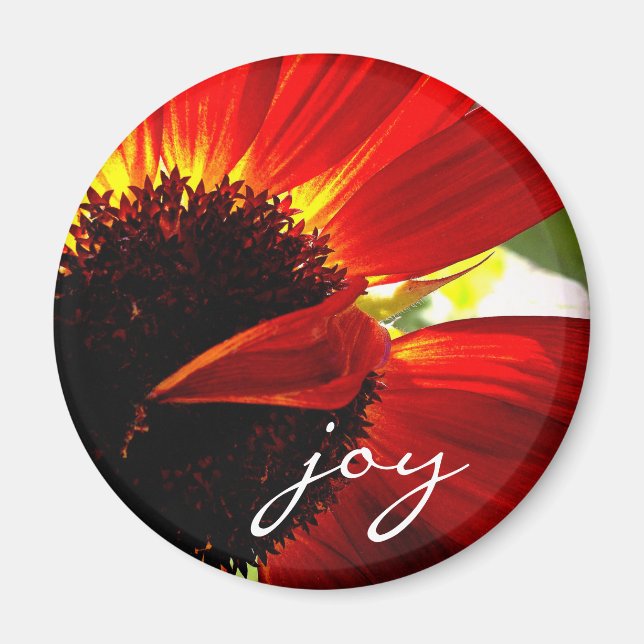 Red Gerbera Daisy Photo Joy Script Bold Modern Magnet (Front)