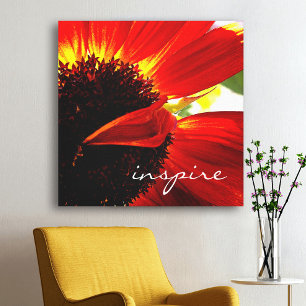 Red Gerbera Daisy Photography Inspire Script Bold Canvas Print