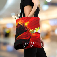 Red Gerbera Daisy Photography Joy Script Modern