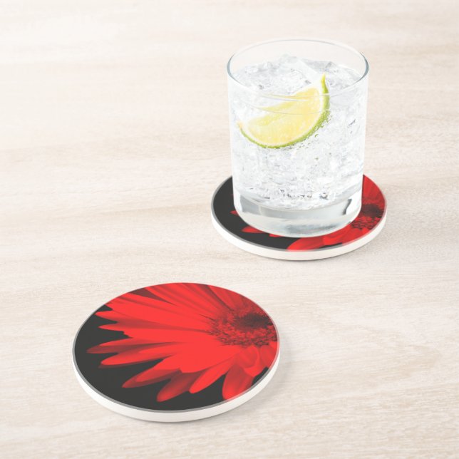 Red Gerbera Daisy Print Coaster (Side)