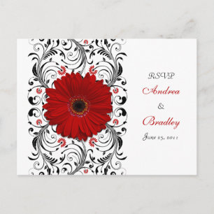 Red Gerbera Daisy RSVP Postcard