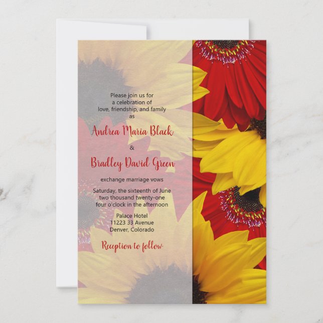 Red Gerbera Daisy Sunflower Wedding Invitation (Front)