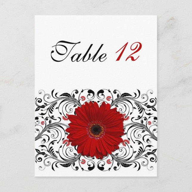 Red Gerbera Daisy Table Number Card (Front)
