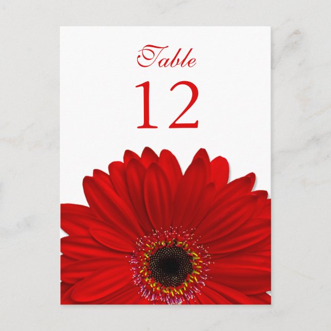 Red Gerbera Daisy Table Number Card Flat (Front)