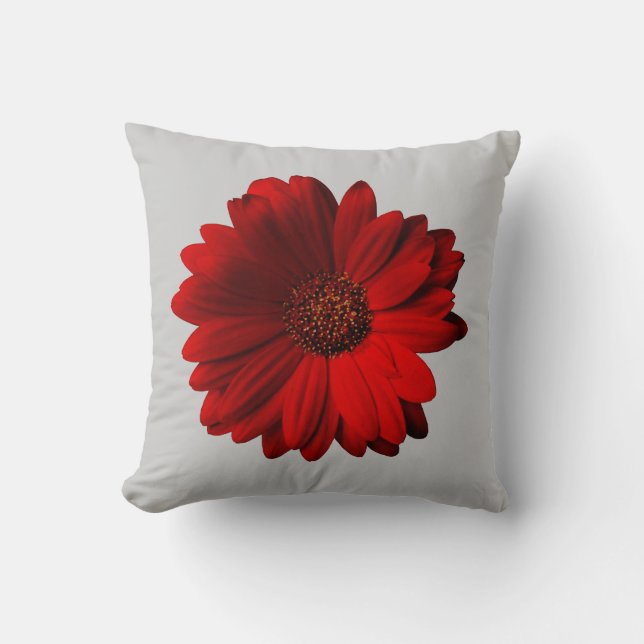 Red Gerbera Daisy throw pillow (Front)