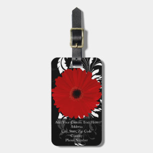 Red Gerbera Daisy w/Swirl Name Luggage Tag
