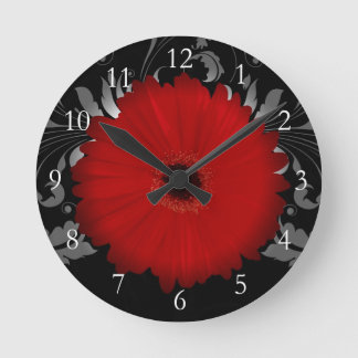 Red Gerbera Daisy w/Swirl Round Clock