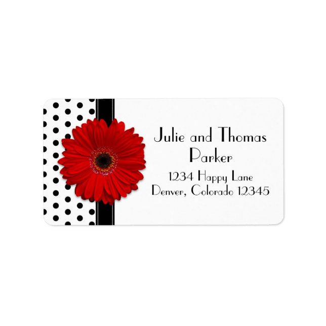 Red Gerbera Daisy Wedding Address Labels (Front)