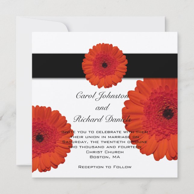 Red Gerbera Daisy Wedding Invitation (Front)